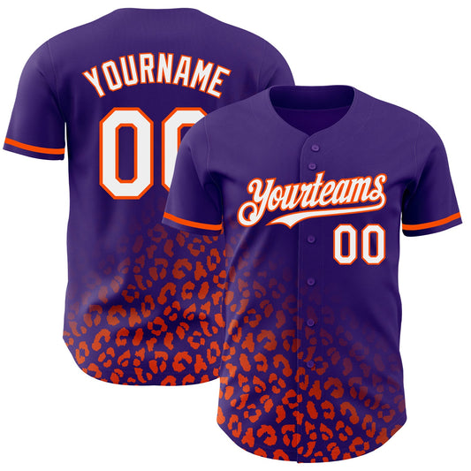 Custom Purple White-Orange 3D Pattern Design Leopard Print Fade Fashion Authentic Baseball Jersey - Main View