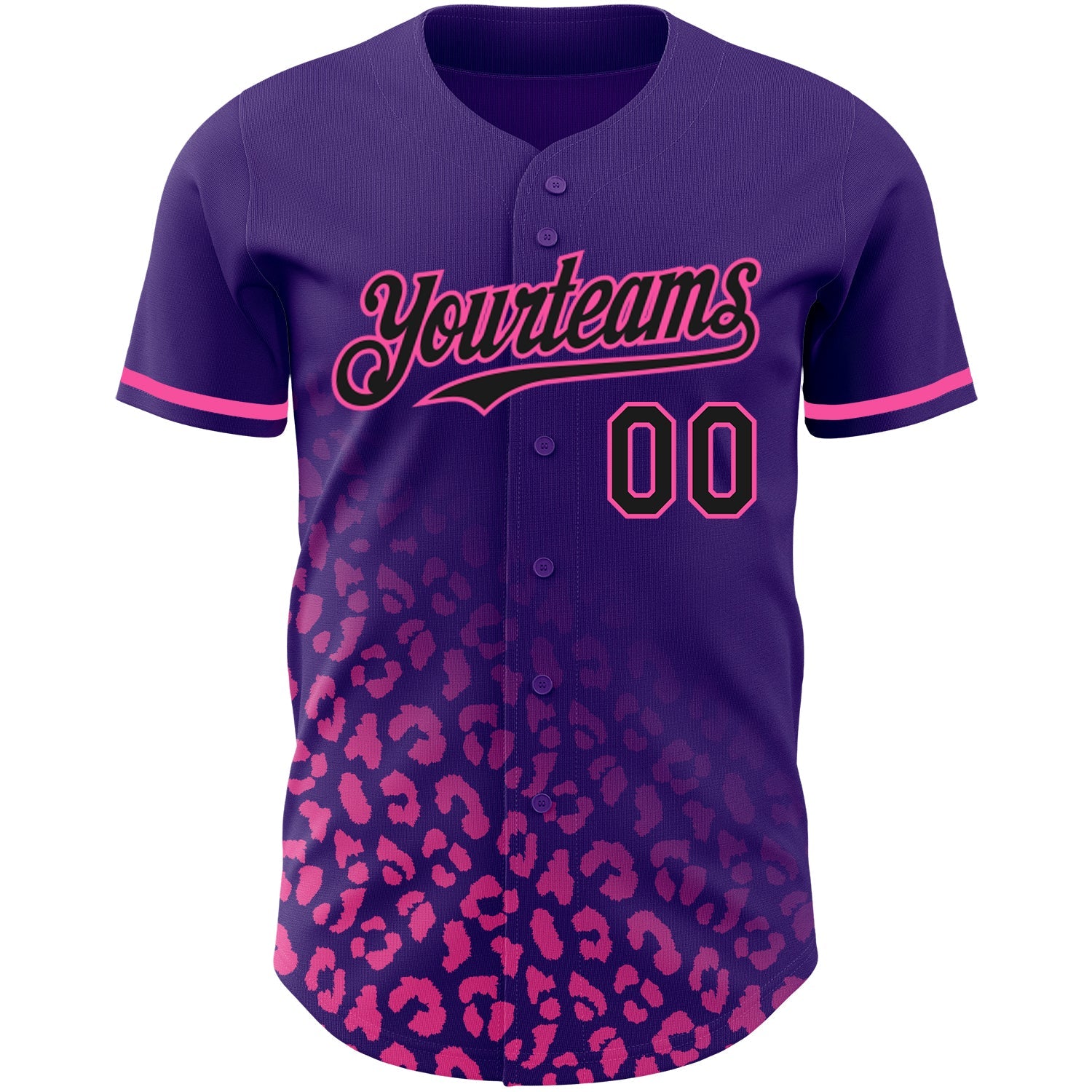 Custom Purple Black-Pink 3D Pattern Design Leopard Print Fade Fashion Authentic Baseball Jersey view 2