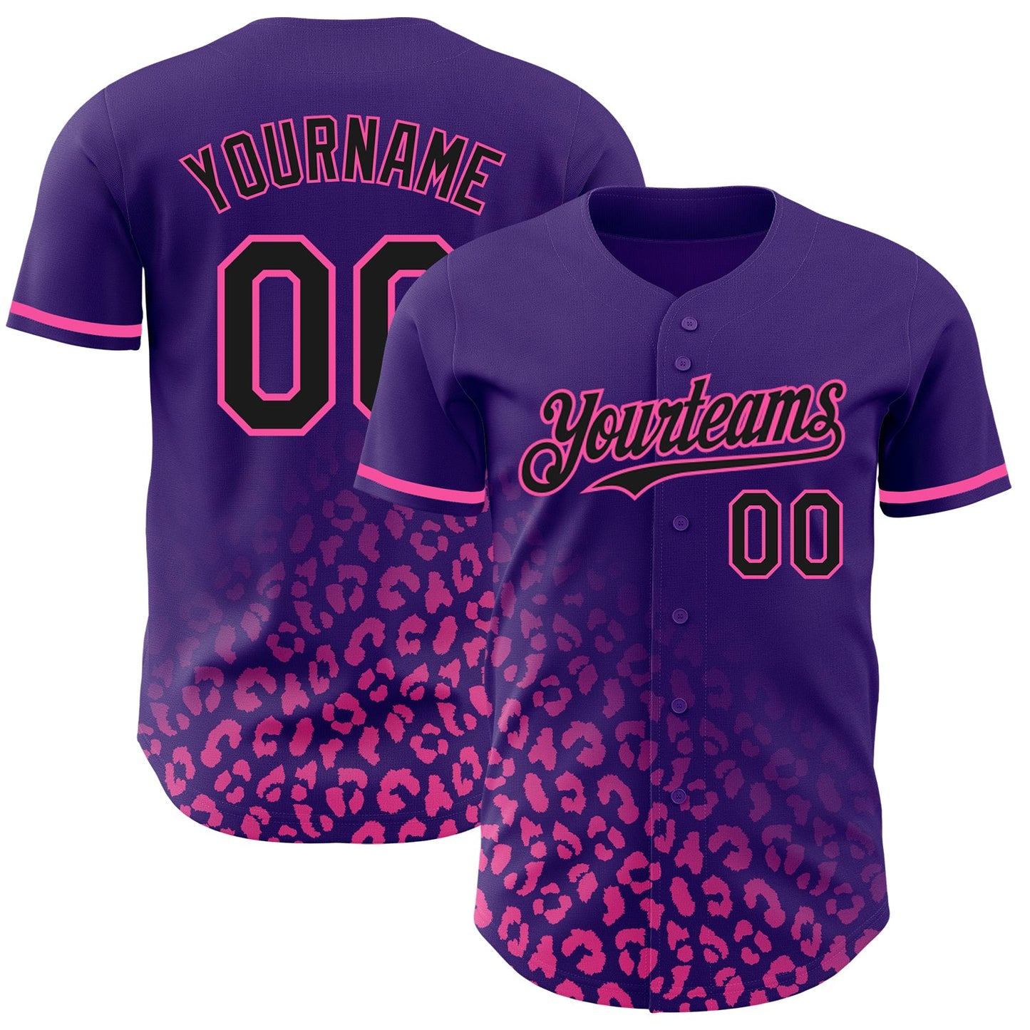 Custom Purple Black-Pink 3D Pattern Design Leopard Print Fade Fashion Authentic Baseball Jersey - Main View
