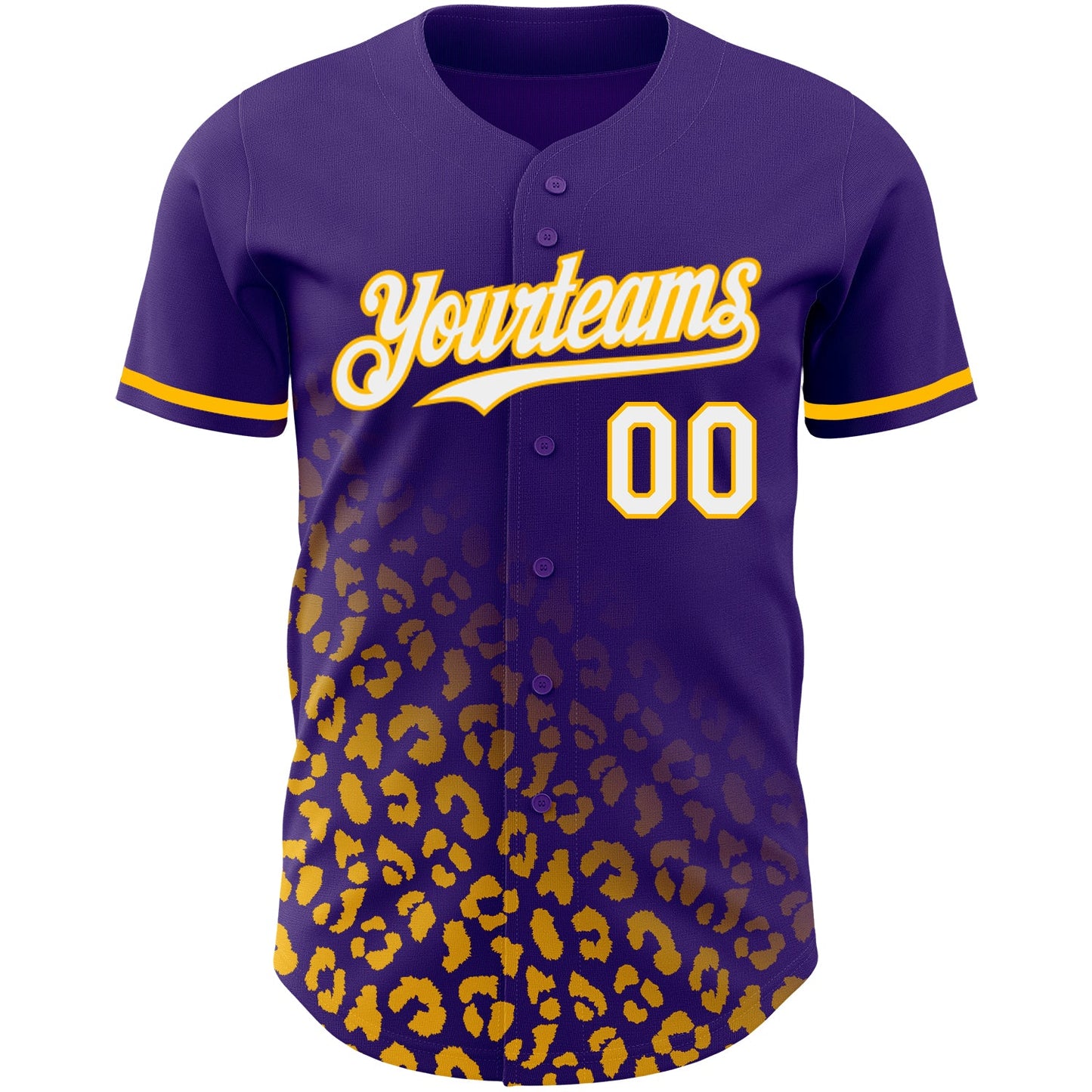 Custom Purple White-Gold 3D Pattern Design Leopard Print Fade Fashion Authentic Baseball Jersey view 2