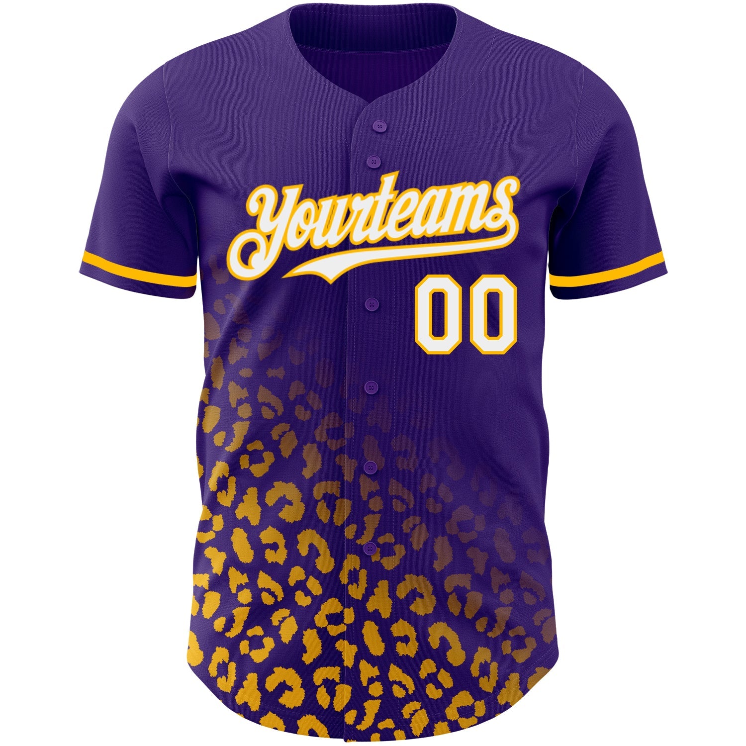 Custom Purple White-Gold 3D Pattern Design Leopard Print Fade Fashion Authentic Baseball Jersey view 2