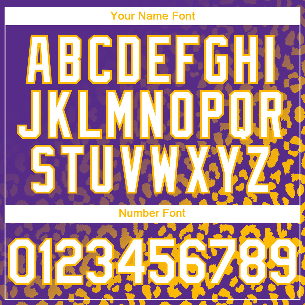 Custom Purple White-Gold 3D Pattern Design Leopard Print Fade Fashion Authentic Baseball Jersey view 5