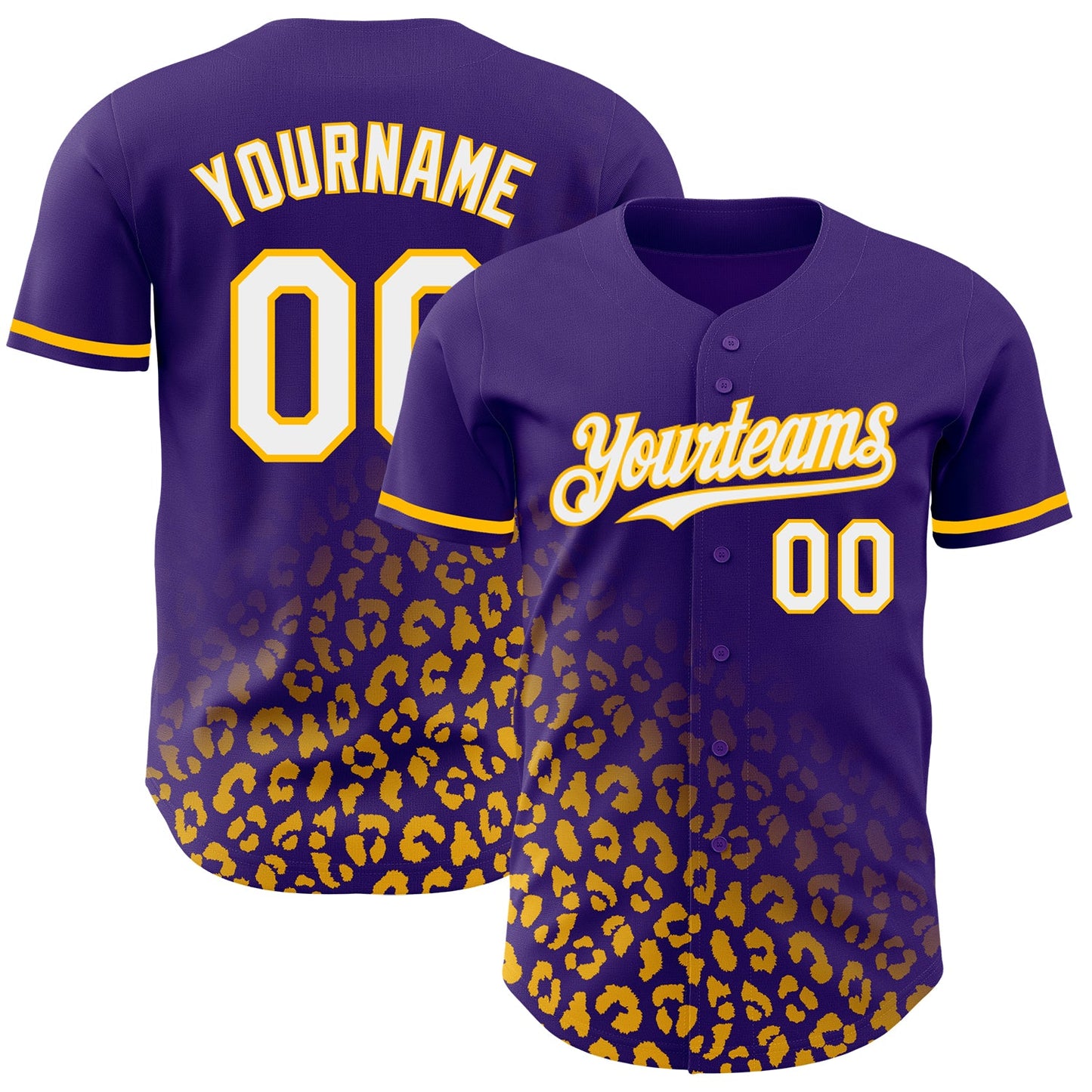 Custom Purple White-Gold 3D Pattern Design Leopard Print Fade Fashion Authentic Baseball Jersey - Main View