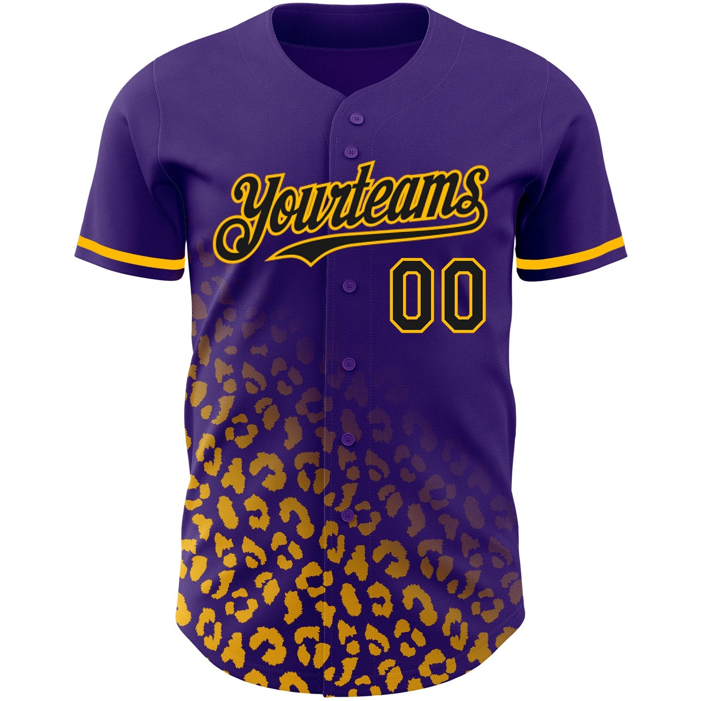 Custom Purple Black-Gold 3D Pattern Design Leopard Print Fade Fashion Authentic Baseball Jersey view 2