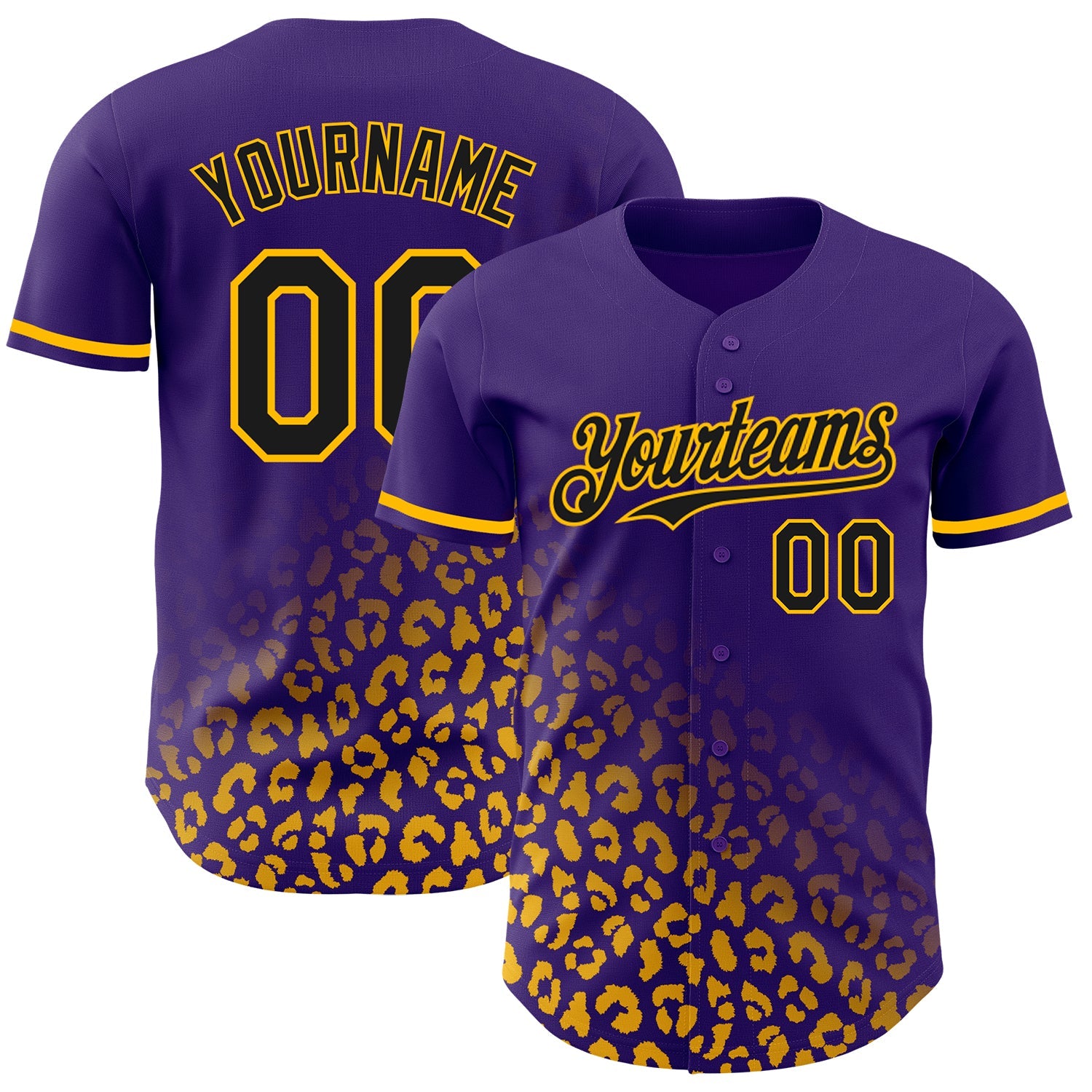 Custom Purple Black-Gold 3D Pattern Design Leopard Print Fade Fashion Authentic Baseball Jersey - Main View