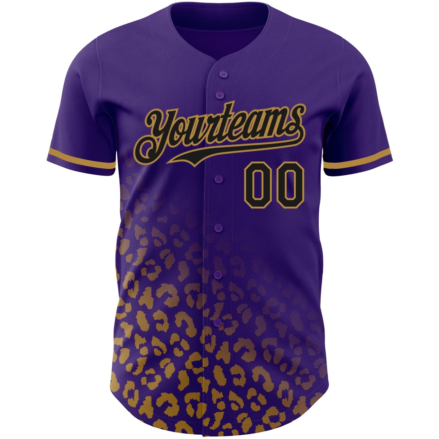 Custom Purple Black-Old Gold 3D Pattern Design Leopard Print Fade Fashion Authentic Baseball Jersey view 2