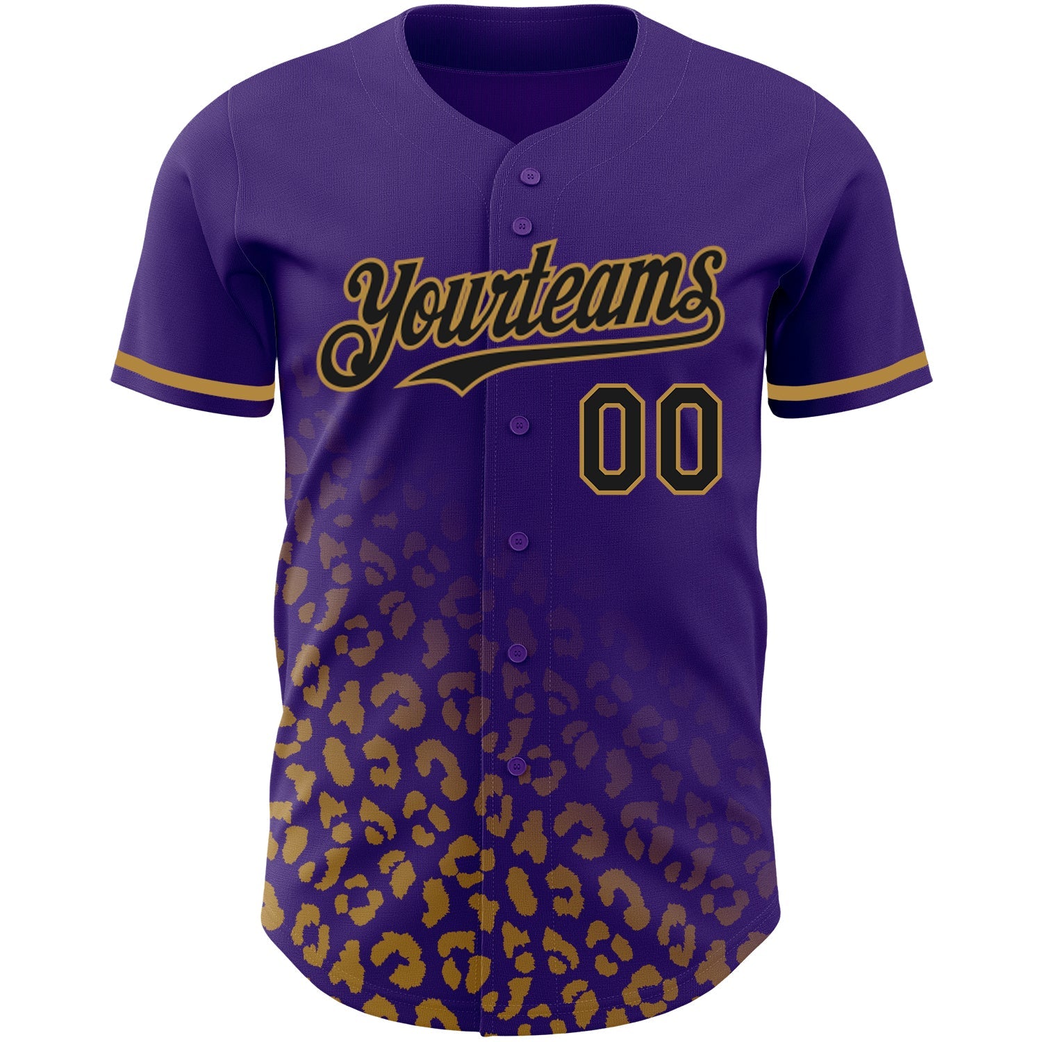 Custom Purple Black-Old Gold 3D Pattern Design Leopard Print Fade Fashion Authentic Baseball Jersey view 2