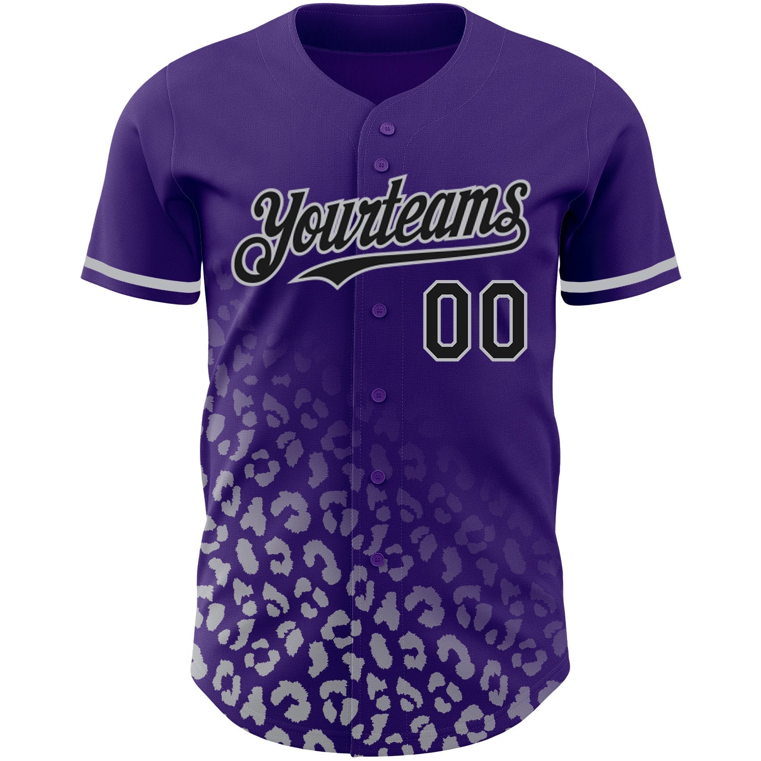 Custom Purple Black-Gray 3D Pattern Design Leopard Print Fade Fashion Authentic Baseball Jersey view 2
