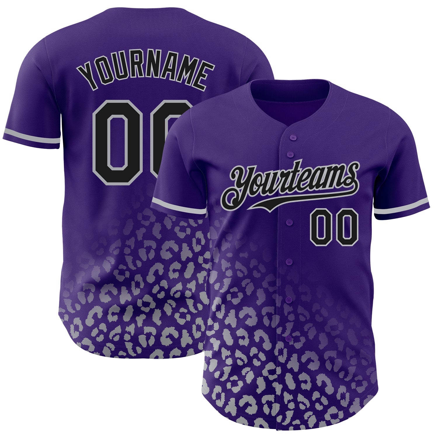 Custom Purple Black-Gray 3D Pattern Design Leopard Print Fade Fashion Authentic Baseball Jersey - Main View