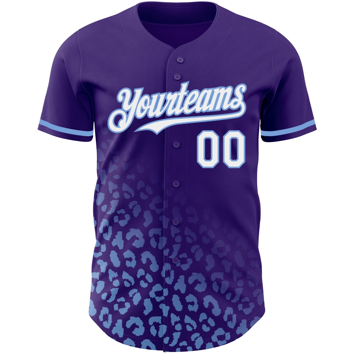Custom Purple White-Light Blue 3D Pattern Design Leopard Print Fade Fashion Authentic Baseball Jersey view 2