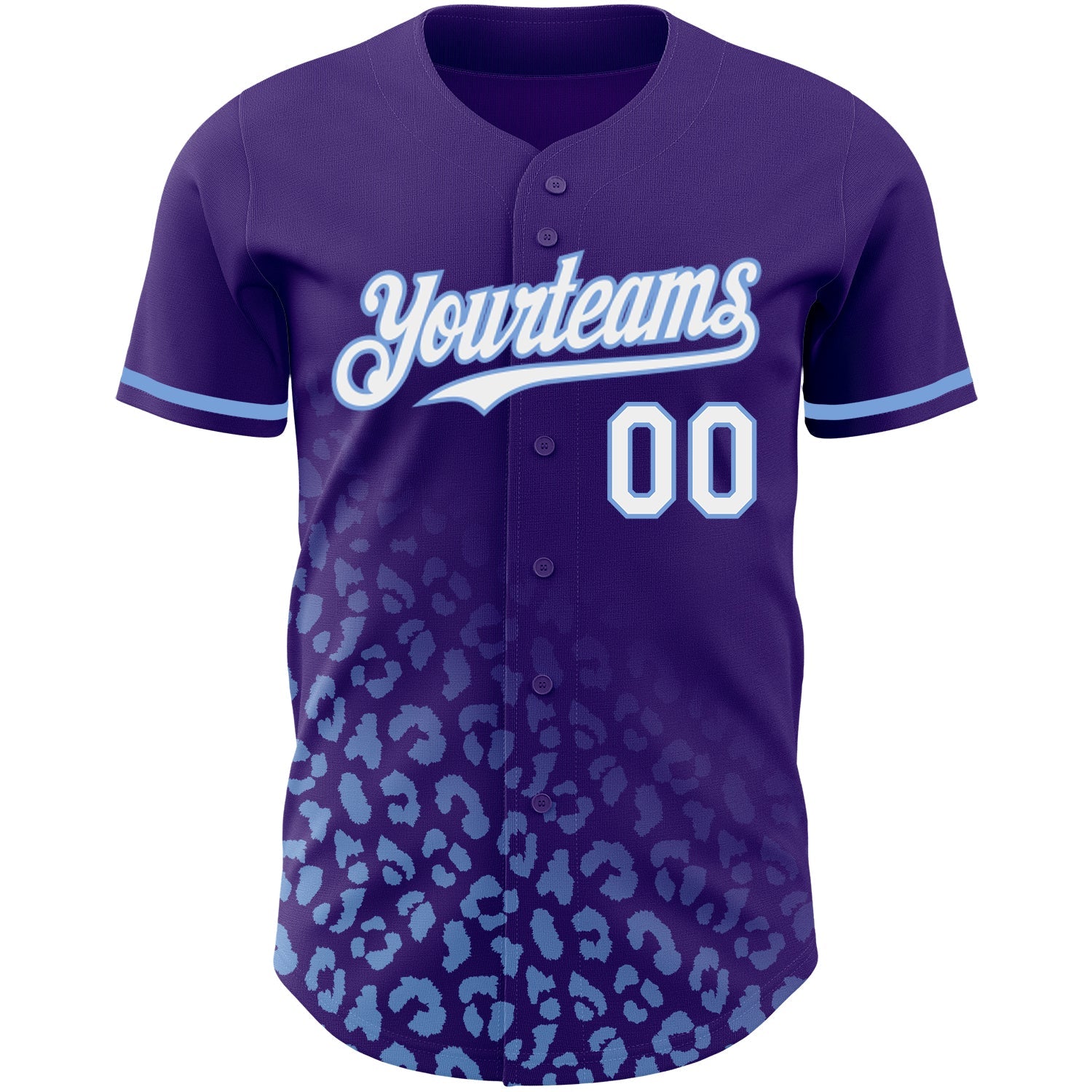 Custom Purple White-Light Blue 3D Pattern Design Leopard Print Fade Fashion Authentic Baseball Jersey view 2