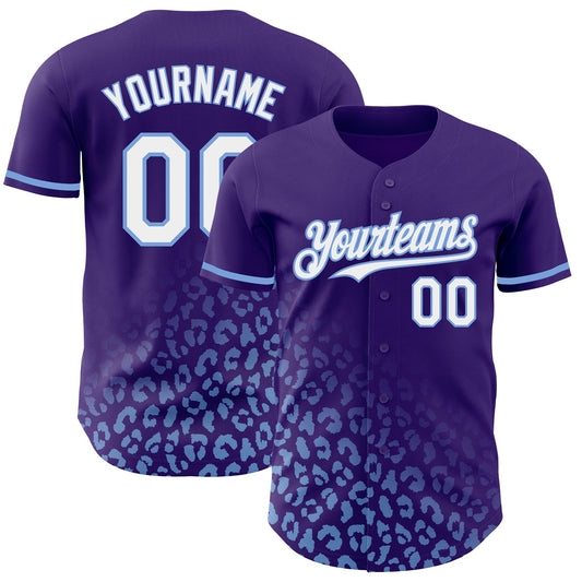 Custom Purple White-Light Blue 3D Pattern Design Leopard Print Fade Fashion Authentic Baseball Jersey - Main View