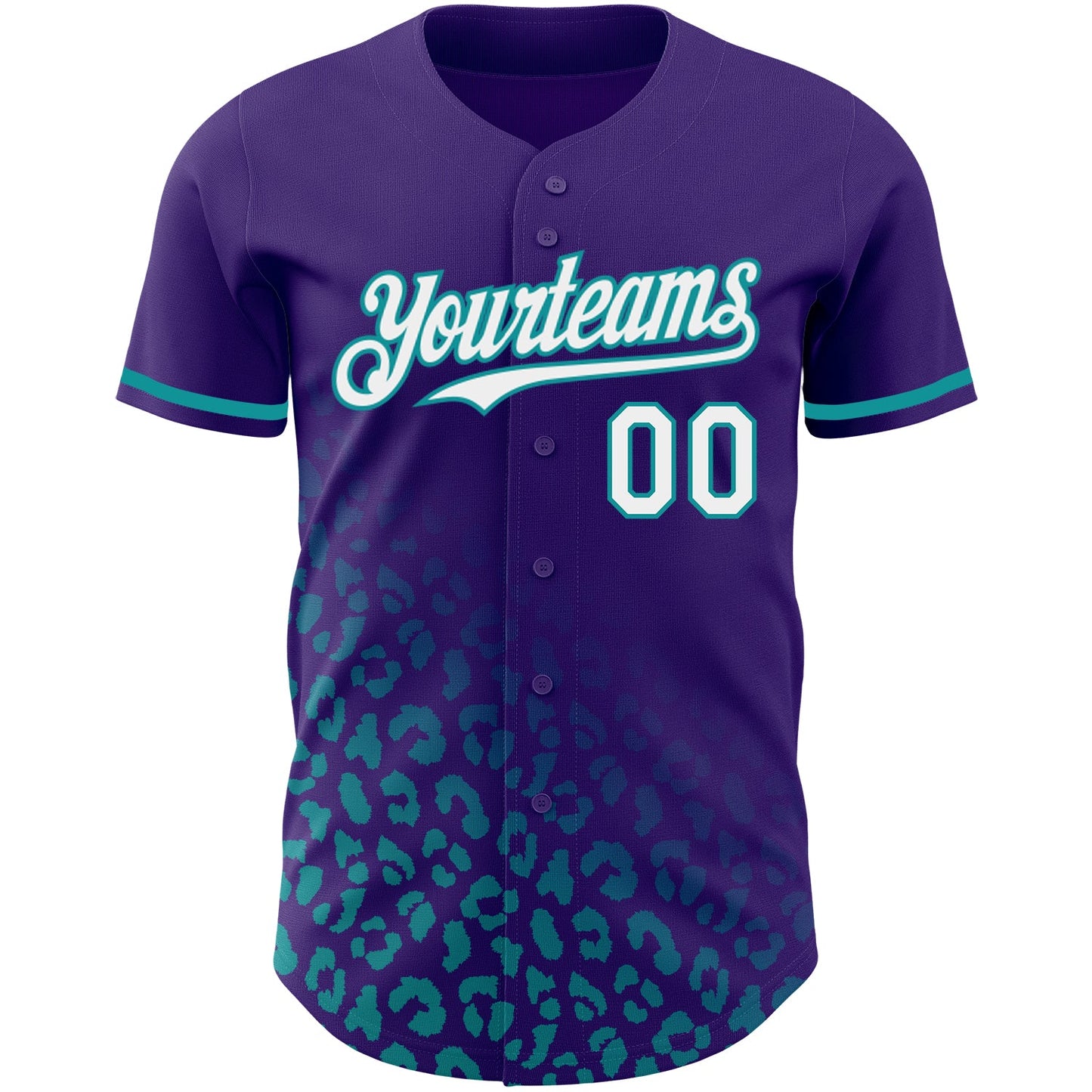 Custom Purple White-Teal 3D Pattern Design Leopard Print Fade Fashion Authentic Baseball Jersey view 3