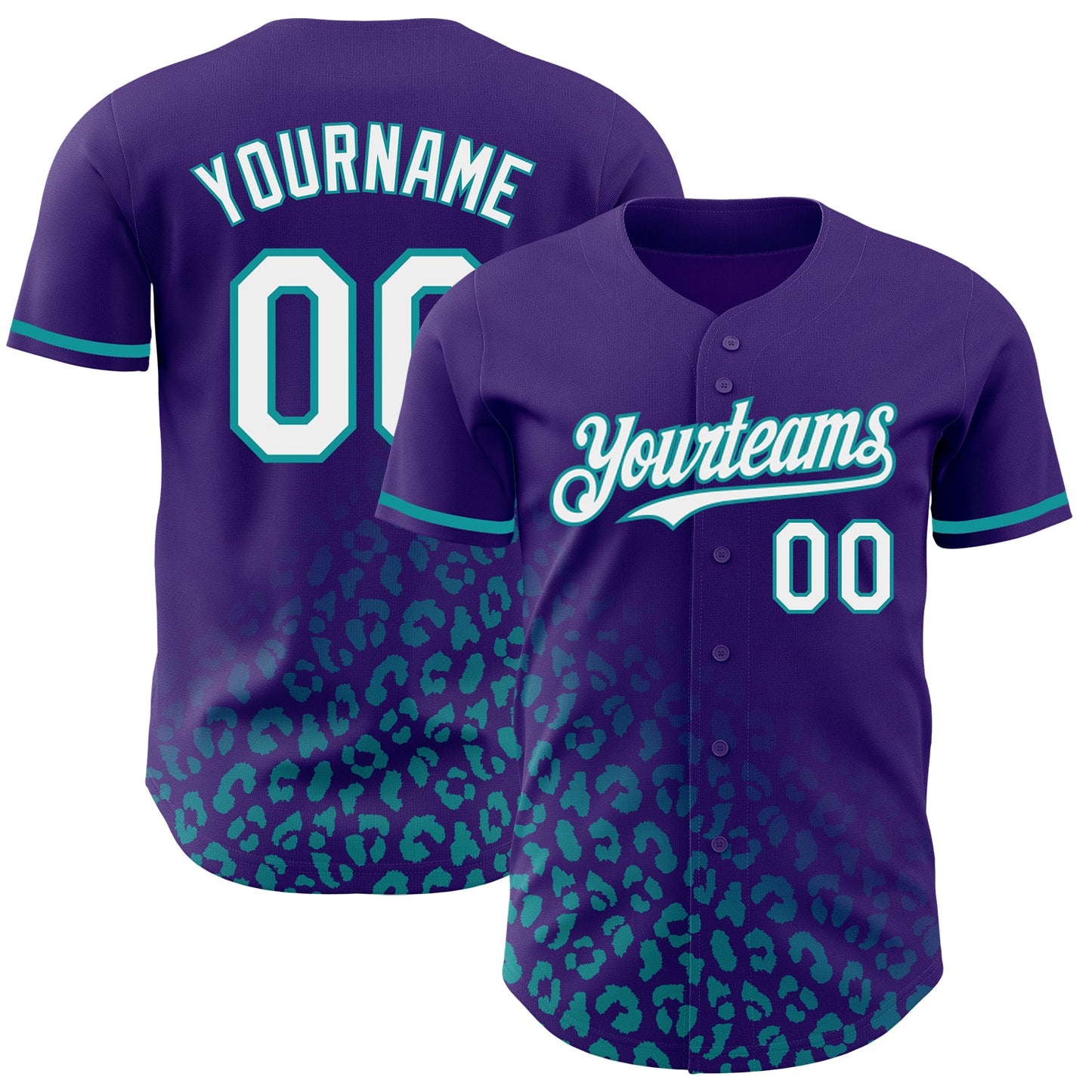 Custom Purple White-Teal 3D Pattern Design Leopard Print Fade Fashion Authentic Baseball Jersey - Main View