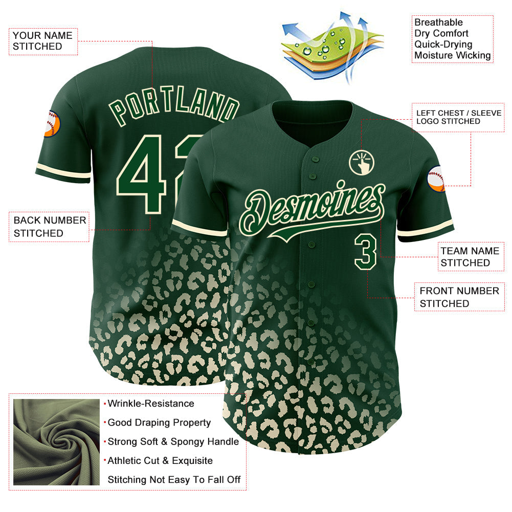 Custom Green Cream 3D Pattern Design Leopard Print Fade Fashion Authentic Baseball Jersey view 3