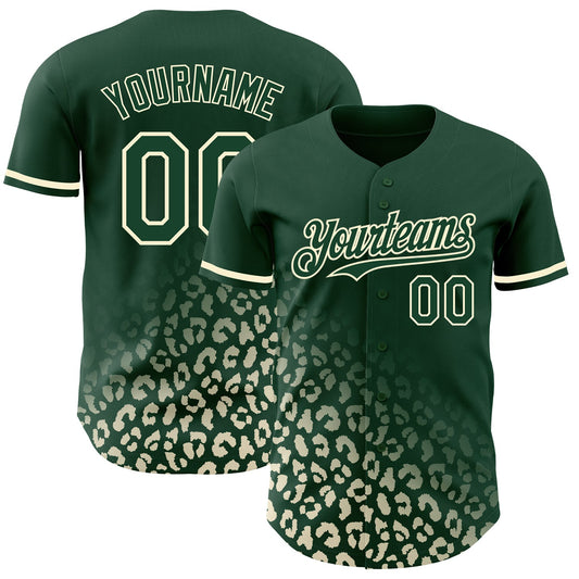 Custom Green Cream 3D Pattern Design Leopard Print Fade Fashion Authentic Baseball Jersey - Main View