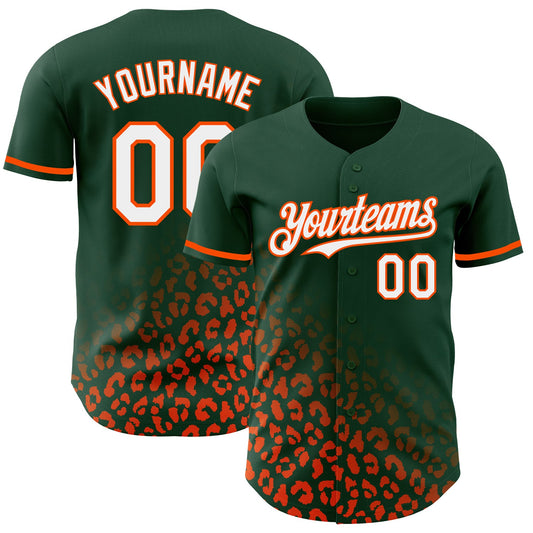 Custom Green White-Orange 3D Pattern Design Leopard Print Fade Fashion Authentic Baseball Jersey - Main View