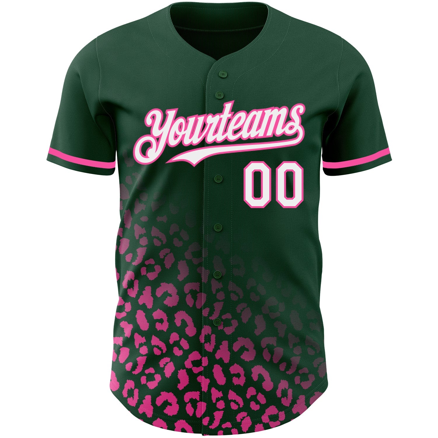 Custom Green White-Pink 3D Pattern Design Leopard Print Fade Fashion Authentic Baseball Jersey view 2