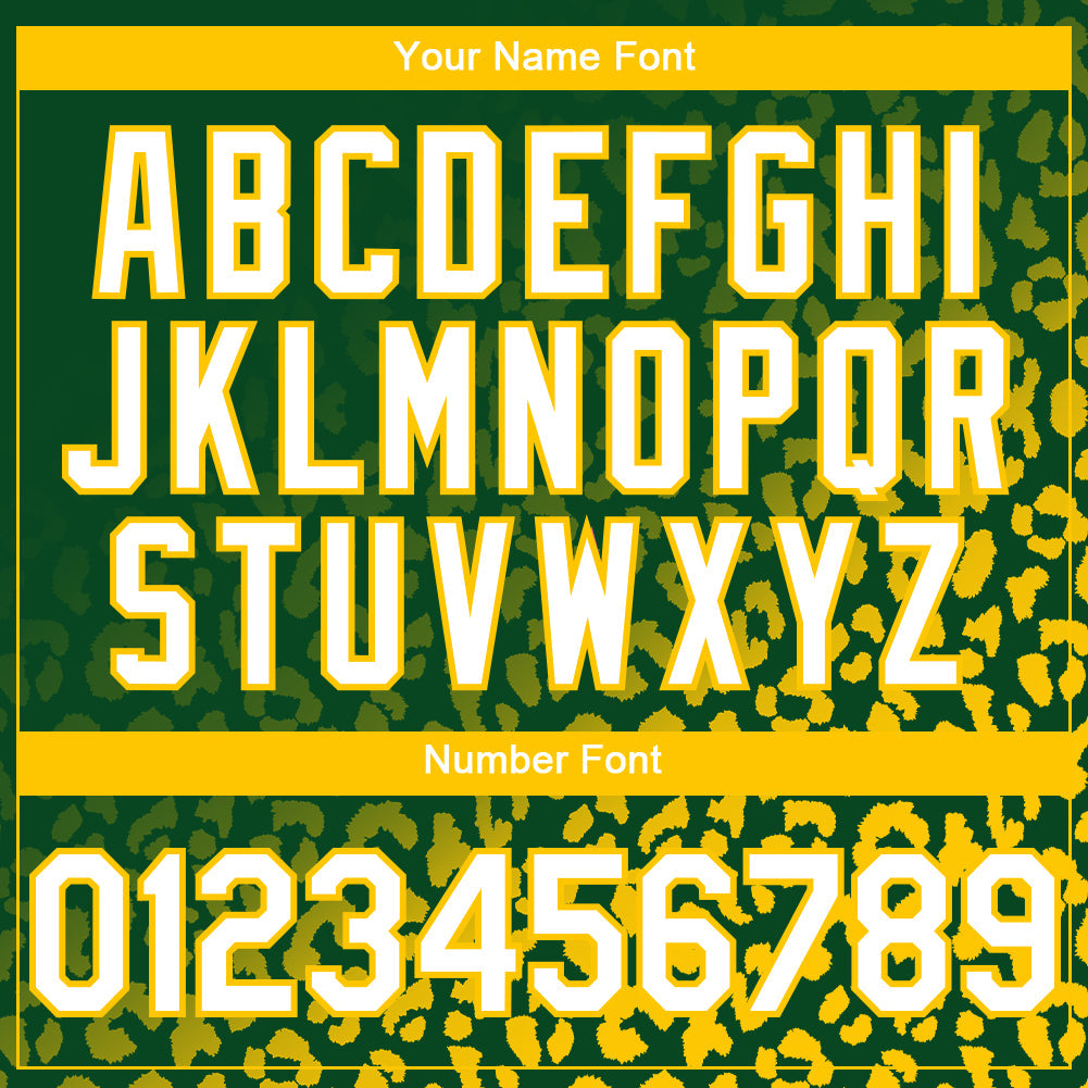 Custom Kelly Green White-Yellow 3D Pattern Design Leopard Print Fade Fashion Authentic Baseball Jersey view 5