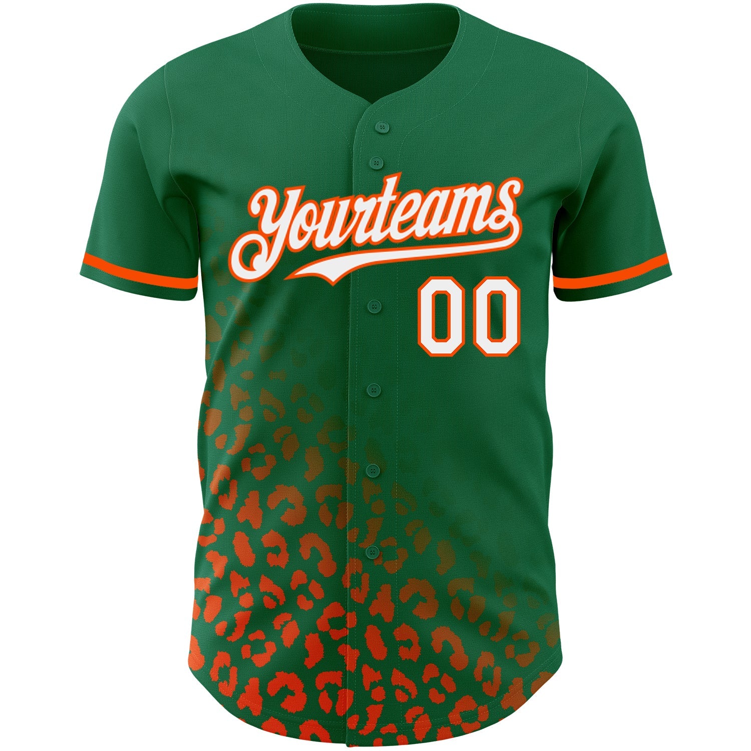 Custom Kelly Green White-Orange 3D Pattern Design Leopard Print Fade Fashion Authentic Baseball Jersey view 2