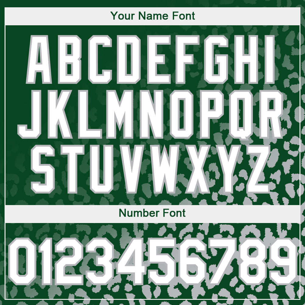 Custom Kelly Green White-Gray 3D Pattern Design Leopard Print Fade Fashion Authentic Baseball Jersey view 5