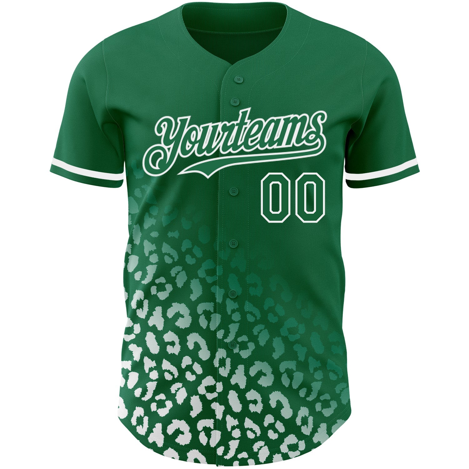 Custom Kelly Green White 3D Pattern Design Leopard Print Fade Fashion Authentic Baseball Jersey view 2