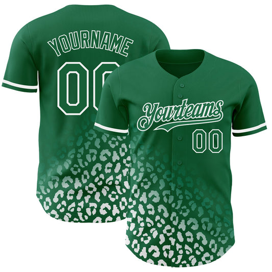 Custom Kelly Green White 3D Pattern Design Leopard Print Fade Fashion Authentic Baseball Jersey - Main View