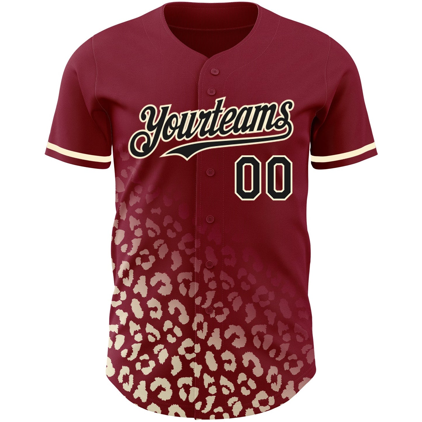 Custom Crimson Black-Cream 3D Pattern Design Leopard Print Fade Fashion Authentic Baseball Jersey view 2