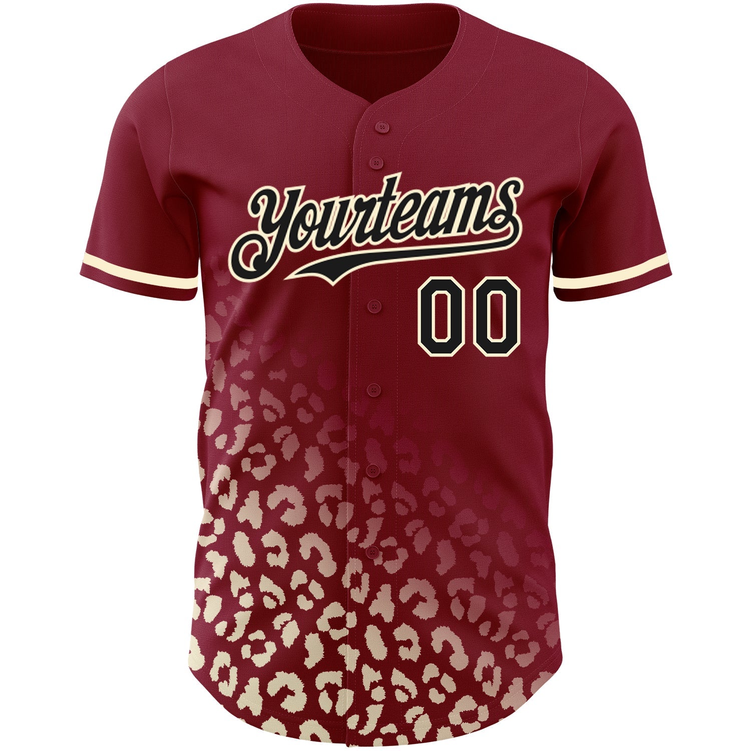 Custom Crimson Black-Cream 3D Pattern Design Leopard Print Fade Fashion Authentic Baseball Jersey view 2