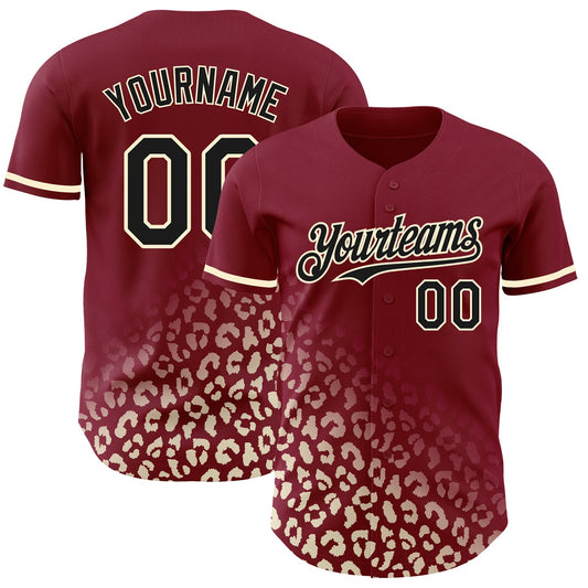 Custom Crimson Black-Cream 3D Pattern Design Leopard Print Fade Fashion Authentic Baseball Jersey - Main View