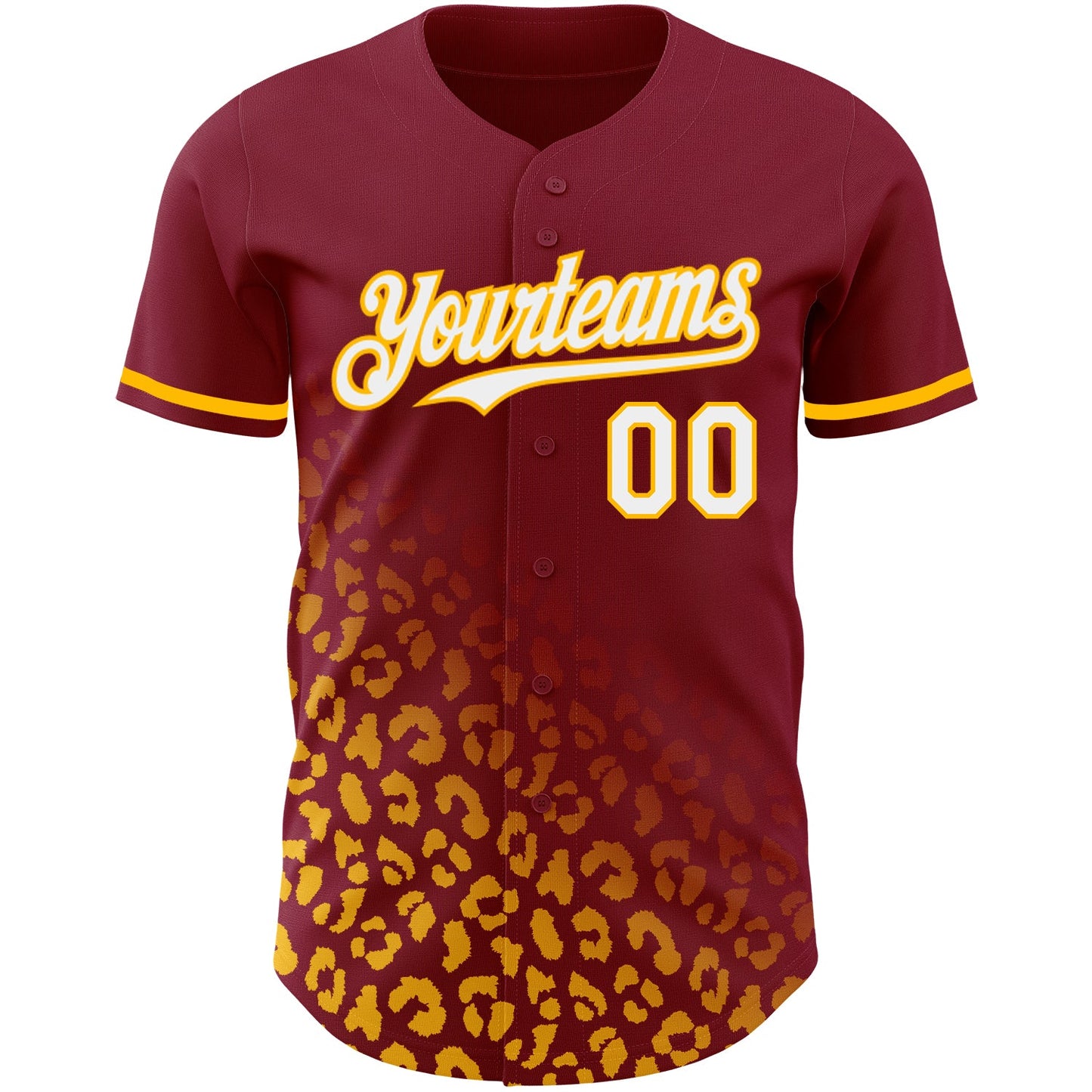 Custom Crimson White-Gold 3D Pattern Design Leopard Print Fade Fashion Authentic Baseball Jersey view 2