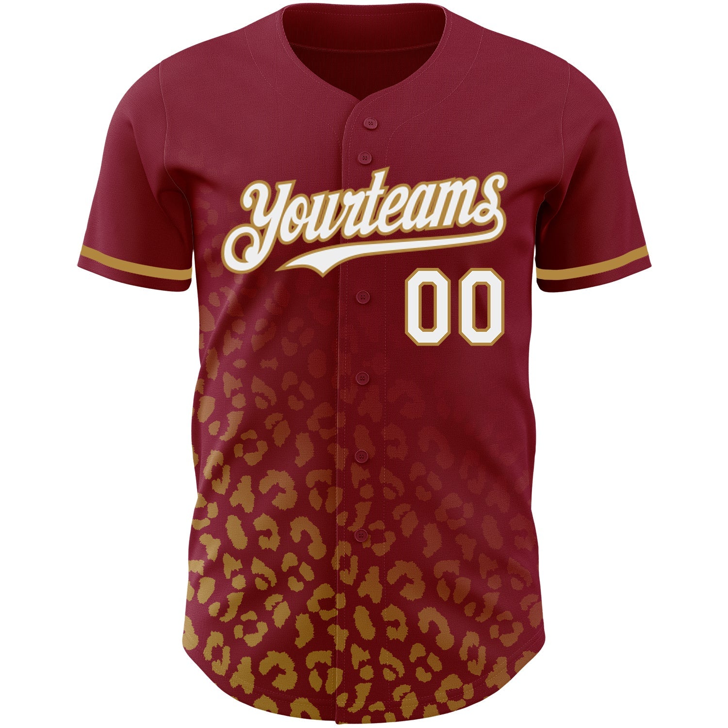 Custom Crimson White-Old Gold 3D Pattern Design Leopard Print Fade Fashion Authentic Baseball Jersey view 2