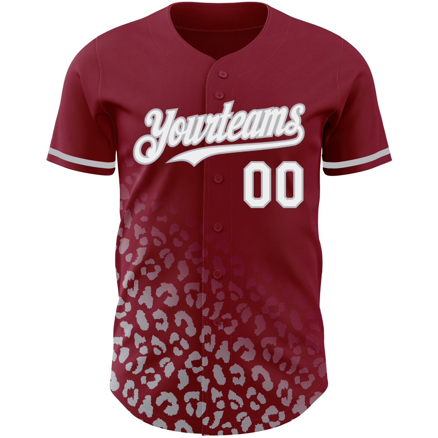 Custom Crimson White-Gray 3D Pattern Design Leopard Print Fade Fashion Authentic Baseball Jersey view 2