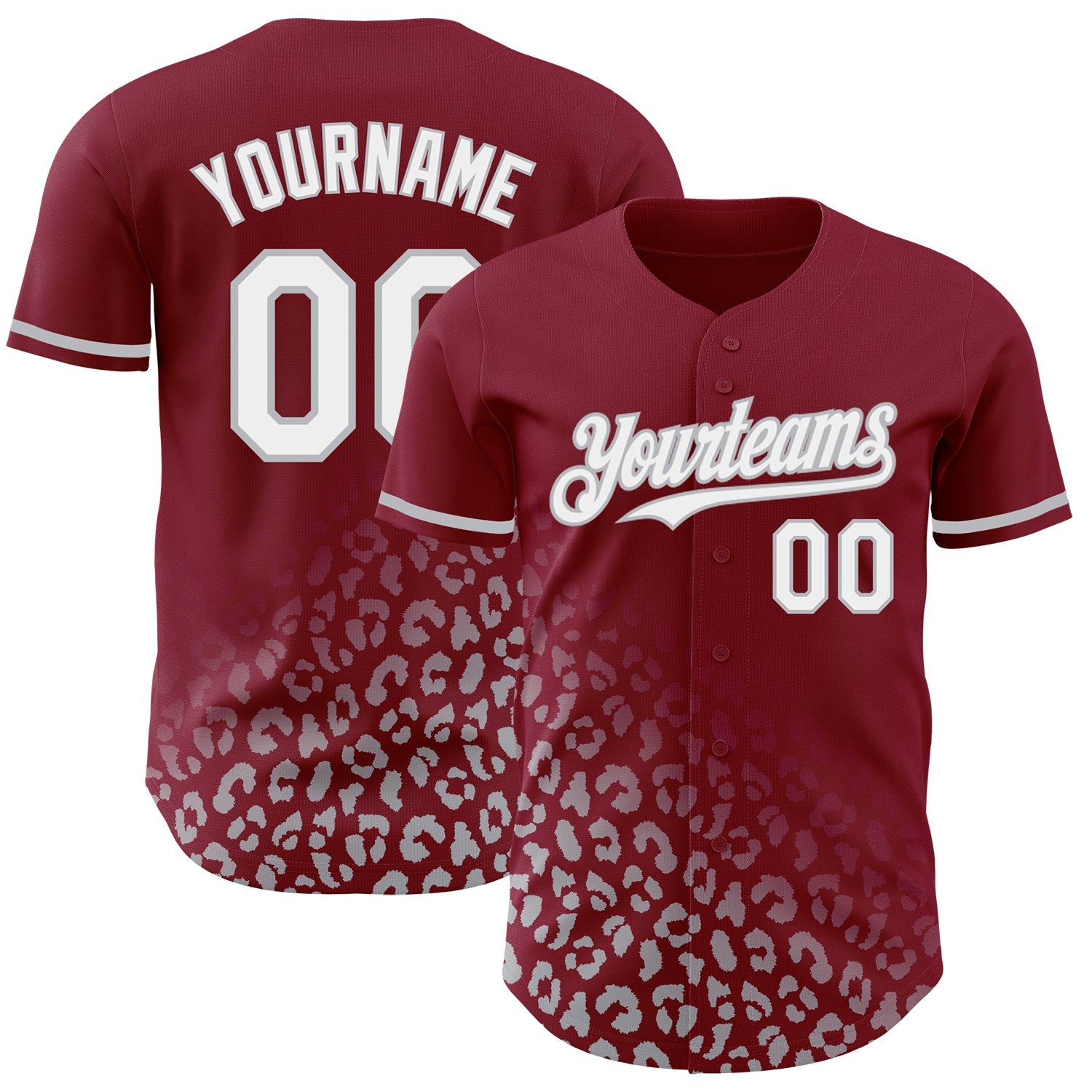 Custom Crimson White-Gray 3D Pattern Design Leopard Print Fade Fashion Authentic Baseball Jersey - Main View