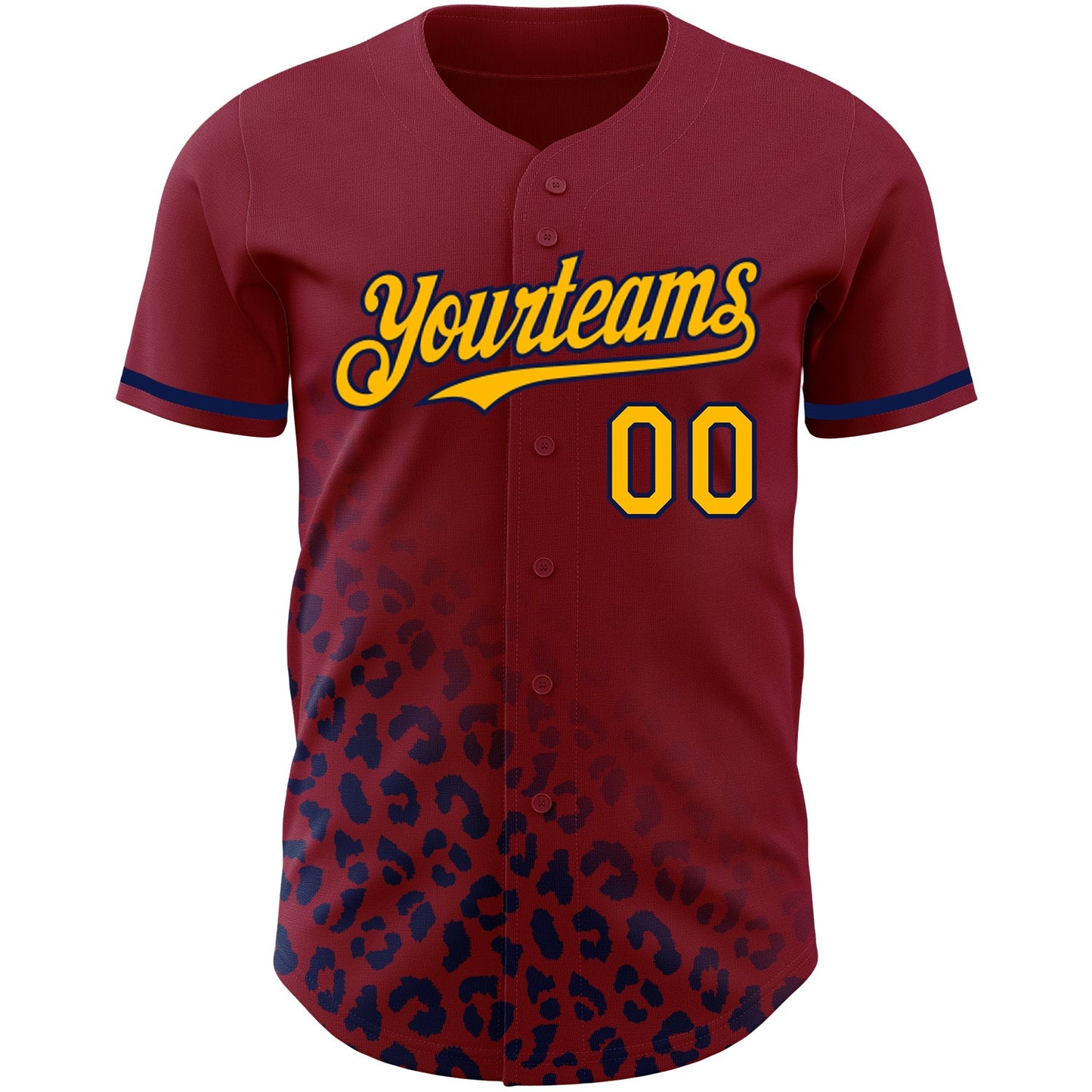 Custom Crimson Gold-Navy 3D Pattern Design Leopard Print Fade Fashion Authentic Baseball Jersey view 2