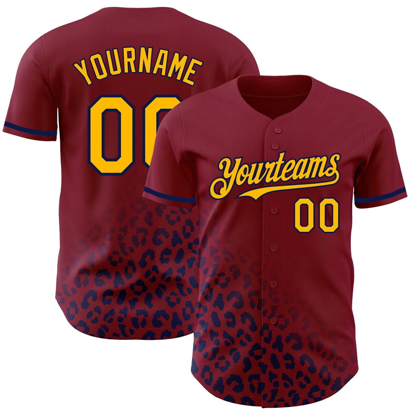 Custom Crimson Gold-Navy 3D Pattern Design Leopard Print Fade Fashion Authentic Baseball Jersey - Main View