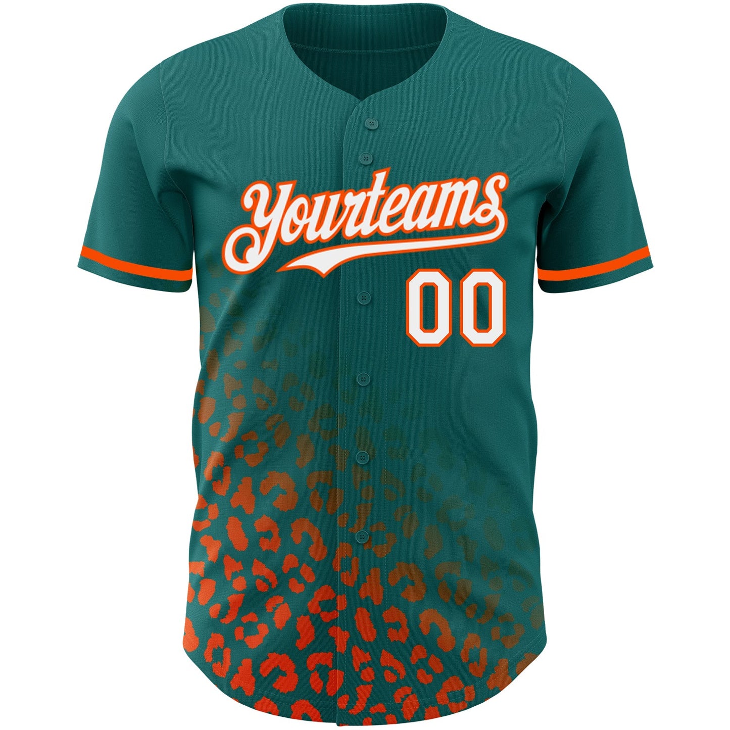 Custom Teal White-Orange 3D Pattern Design Leopard Print Fade Fashion Authentic Baseball Jersey view 2