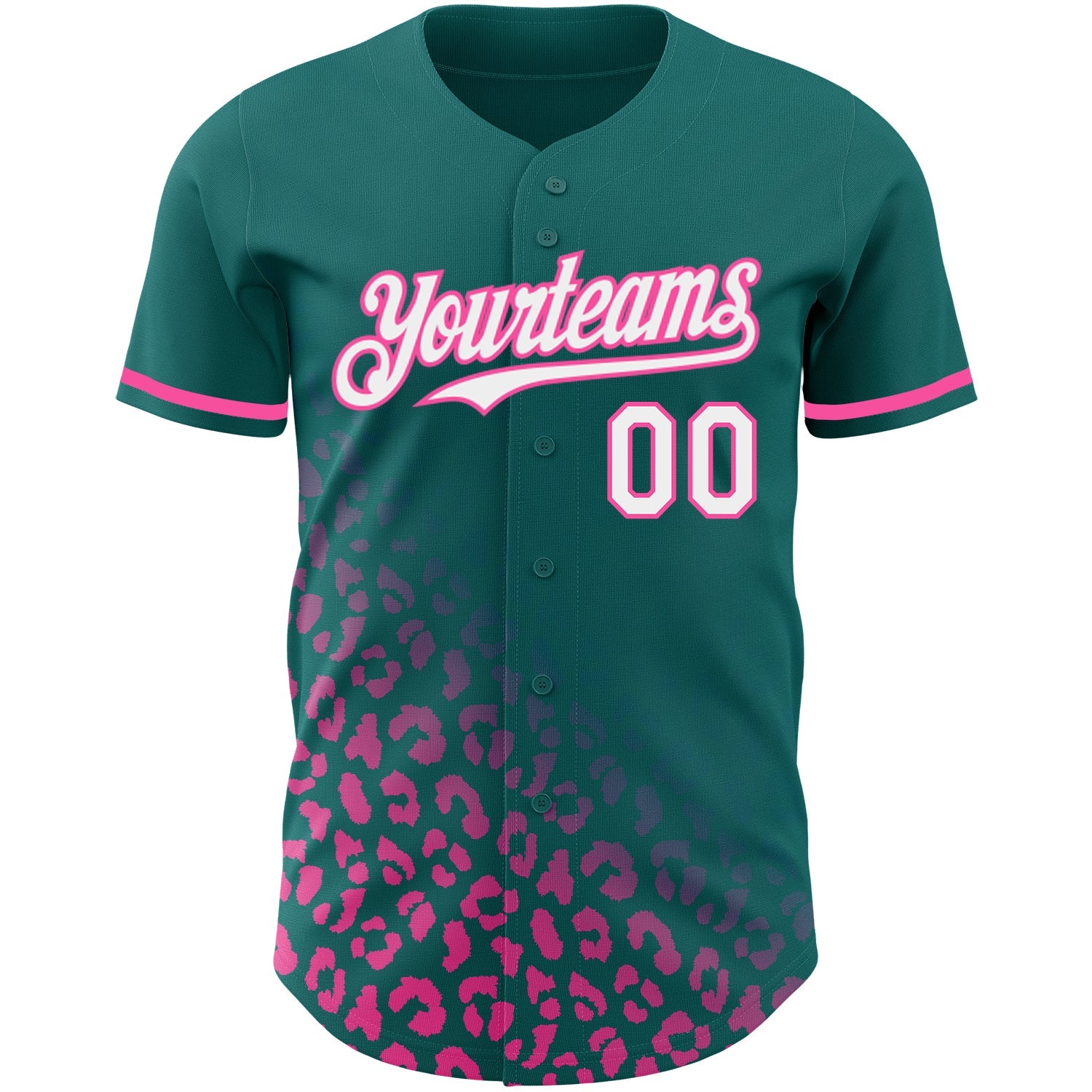 Custom Teal White-Pink 3D Pattern Design Leopard Print Fade Fashion Authentic Baseball Jersey view 2