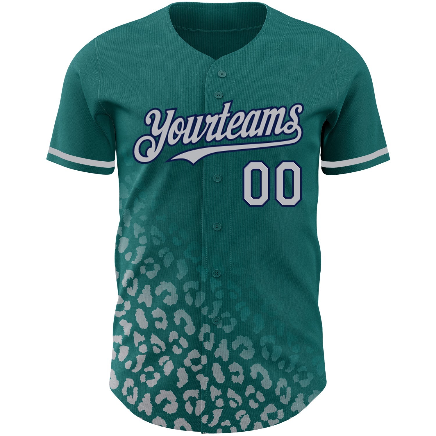 Custom Teal Gray-Navy 3D Pattern Design Leopard Print Fade Fashion Authentic Baseball Jersey view 2