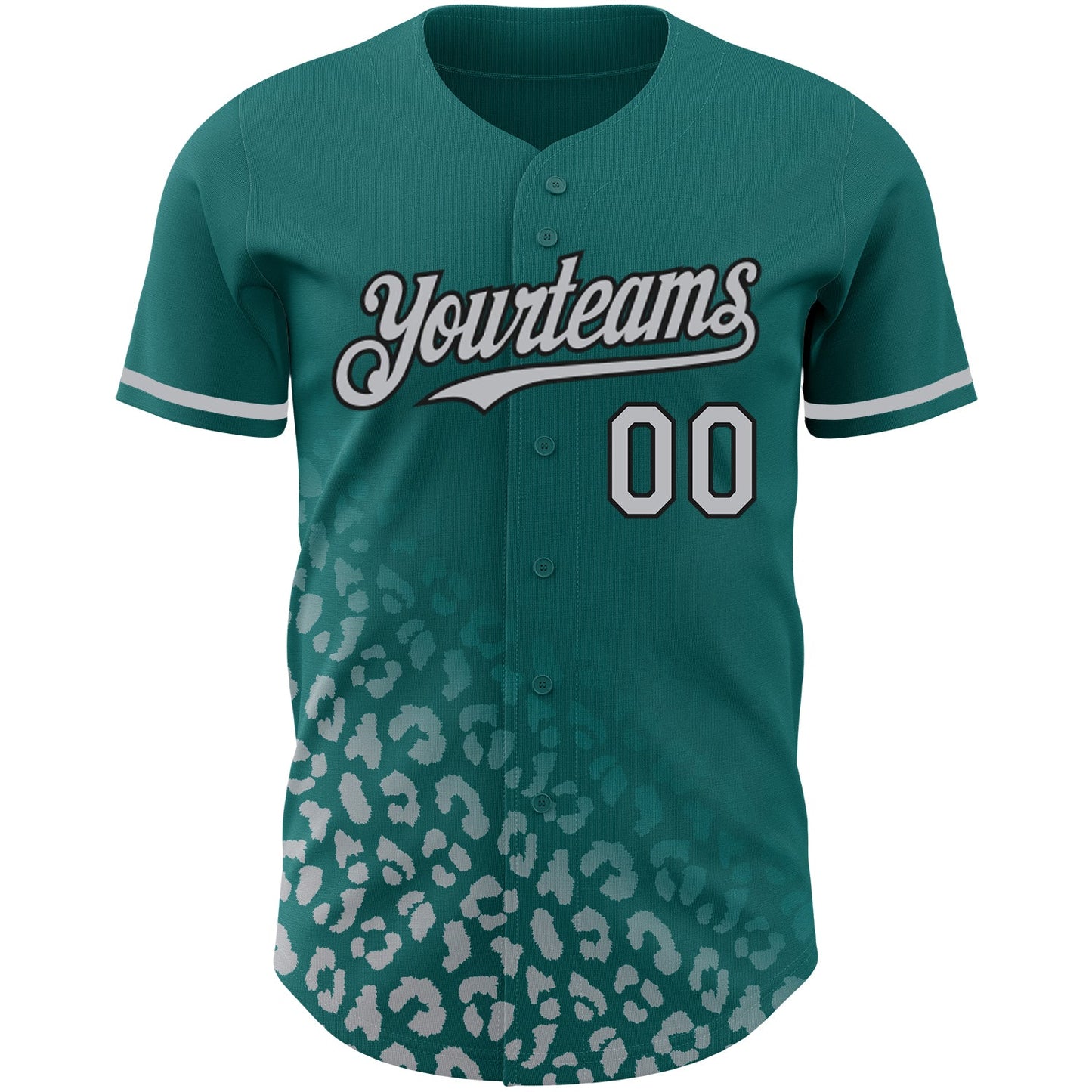 Custom Teal Gray-Black 3D Pattern Design Leopard Print Fade Fashion Authentic Baseball Jersey view 2