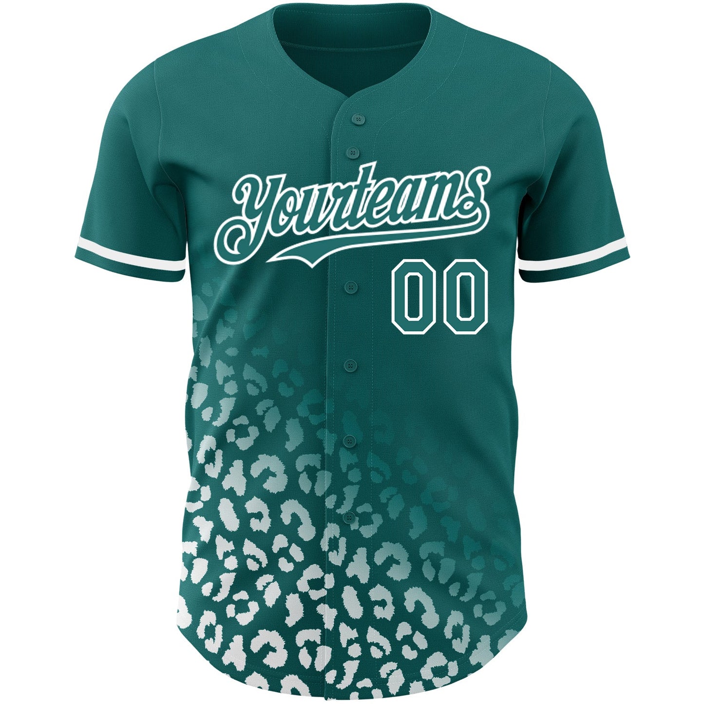 Custom Teal White 3D Pattern Design Leopard Print Fade Fashion Authentic Baseball Jersey view 2