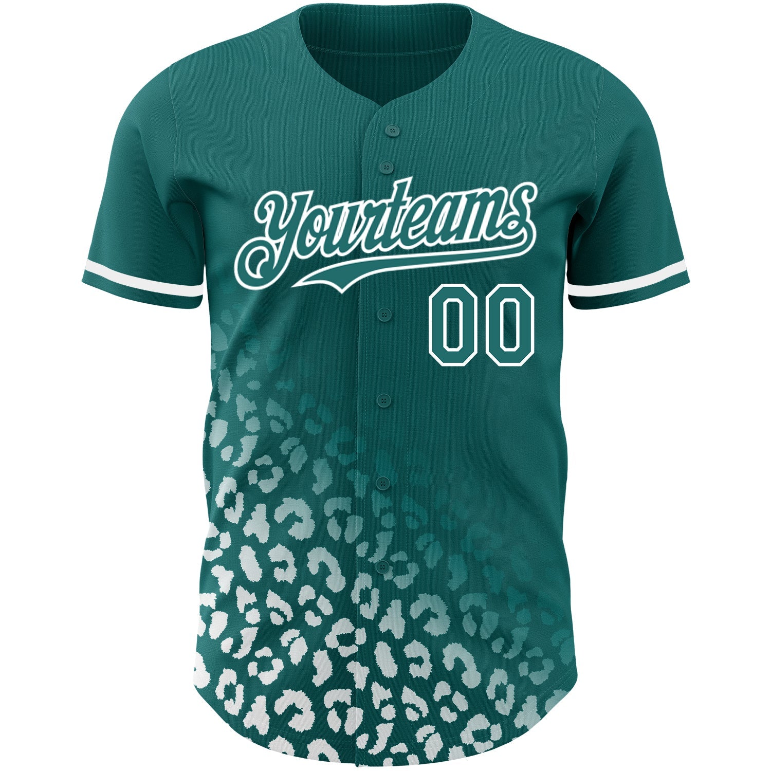 Custom Teal White 3D Pattern Design Leopard Print Fade Fashion Authentic Baseball Jersey view 2