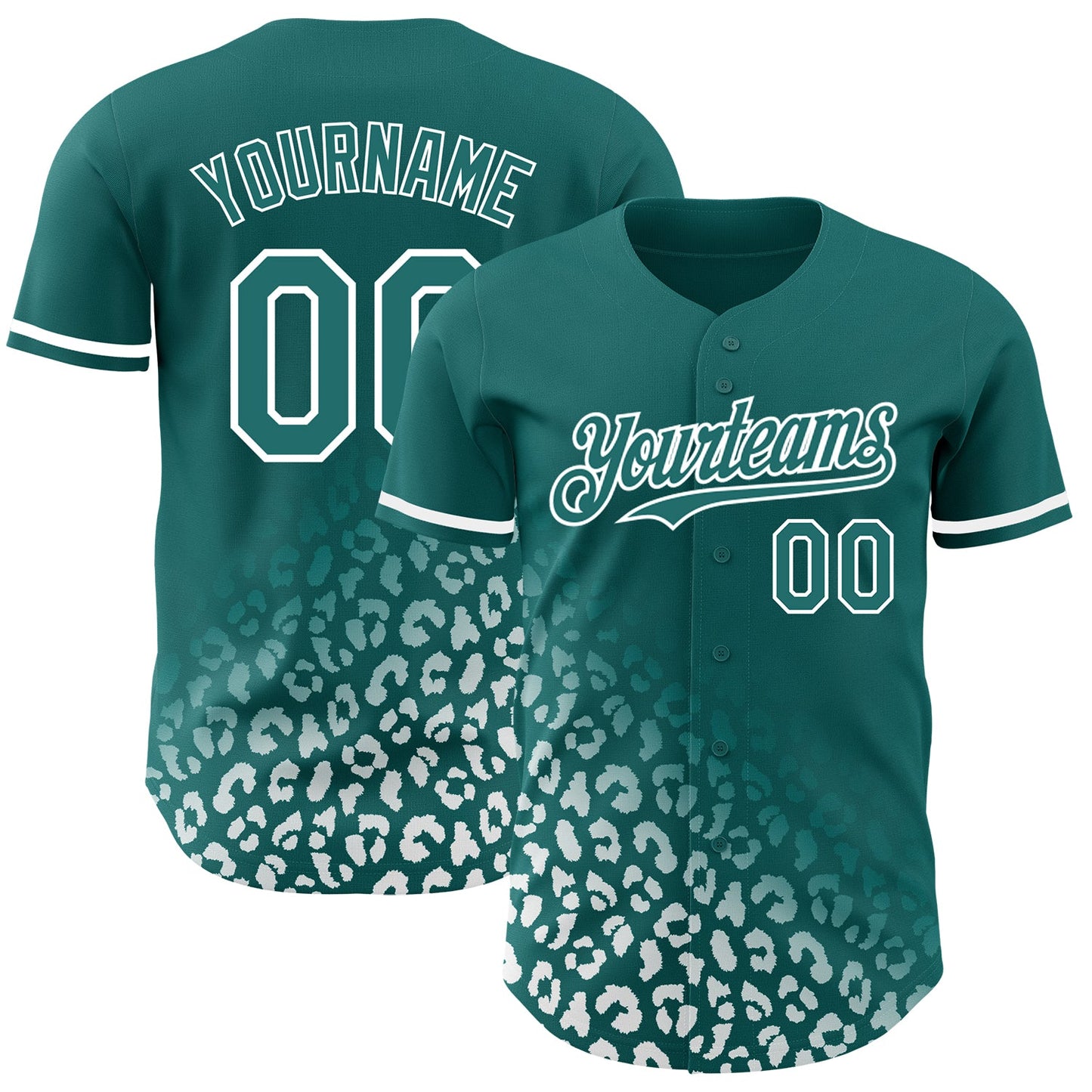 Custom Teal White 3D Pattern Design Leopard Print Fade Fashion Authentic Baseball Jersey - Main View
