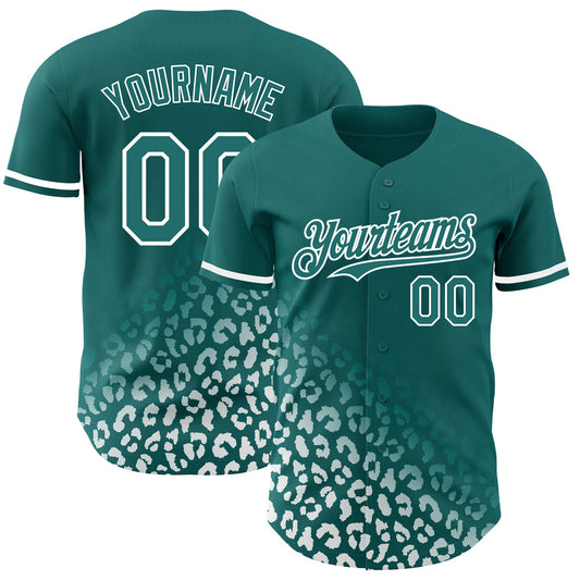 Custom Teal White 3D Pattern Design Leopard Print Fade Fashion Authentic Baseball Jersey - Main View