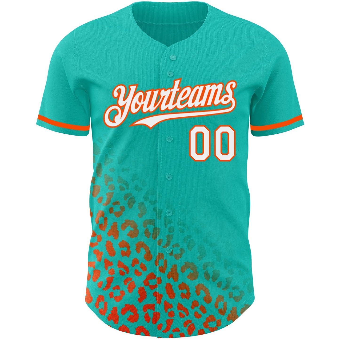 Custom Aqua White-Orange 3D Pattern Design Leopard Print Fade Fashion Authentic Baseball Jersey view 2