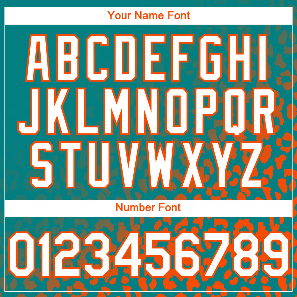 Custom Aqua White-Orange 3D Pattern Design Leopard Print Fade Fashion Authentic Baseball Jersey view 5