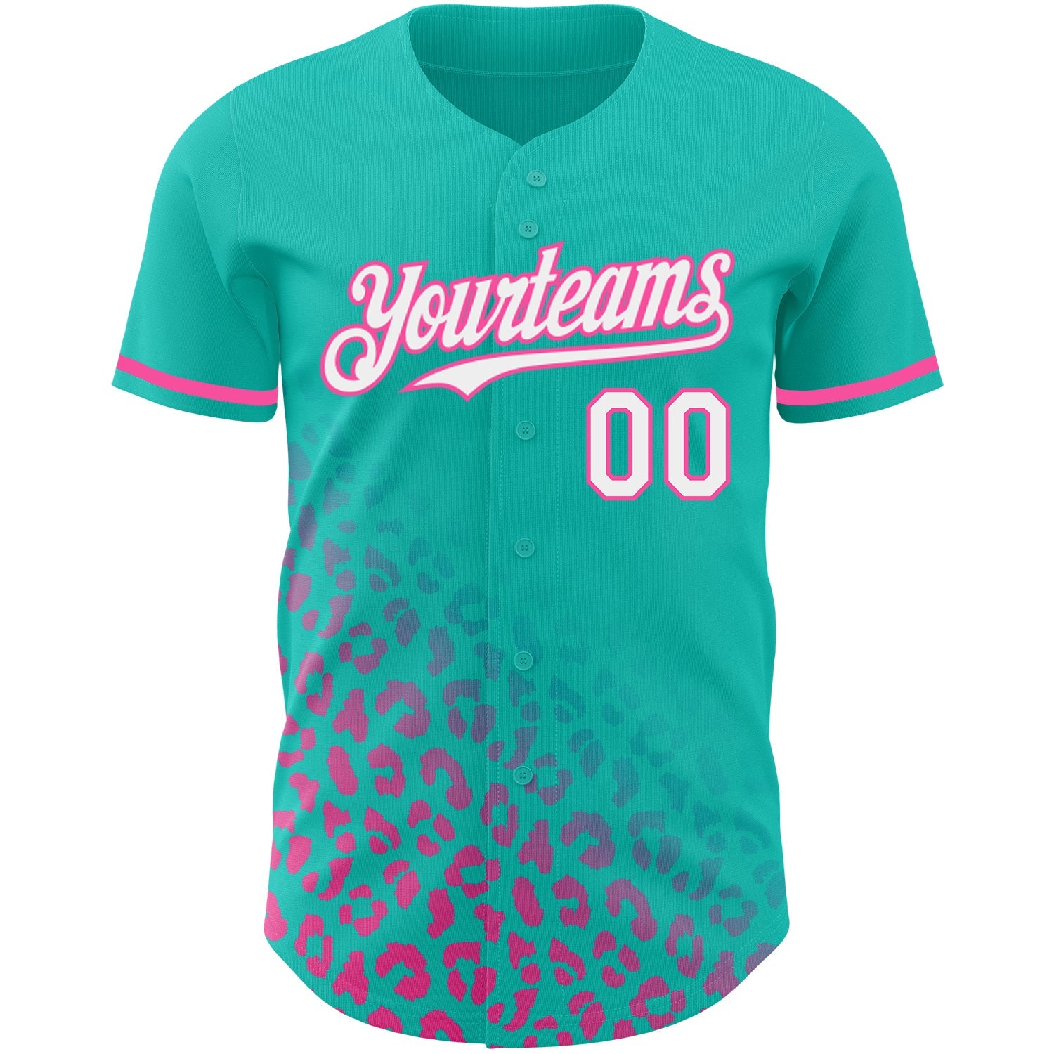 Custom Teal White-Pink 3D Pattern Design Leopard Print Fade Fashion Authentic Baseball Jersey view 2
