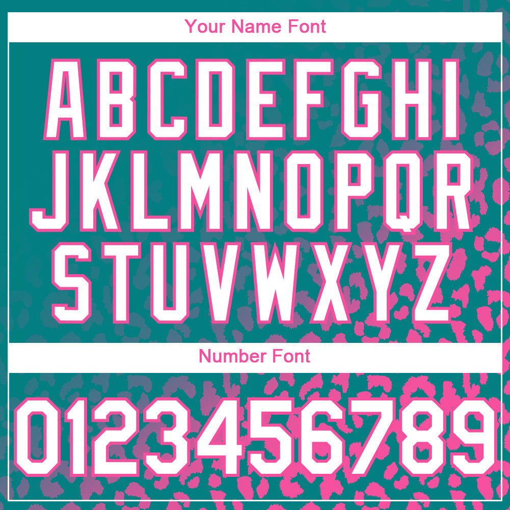 Custom Teal White-Pink 3D Pattern Design Leopard Print Fade Fashion Authentic Baseball Jersey view 5