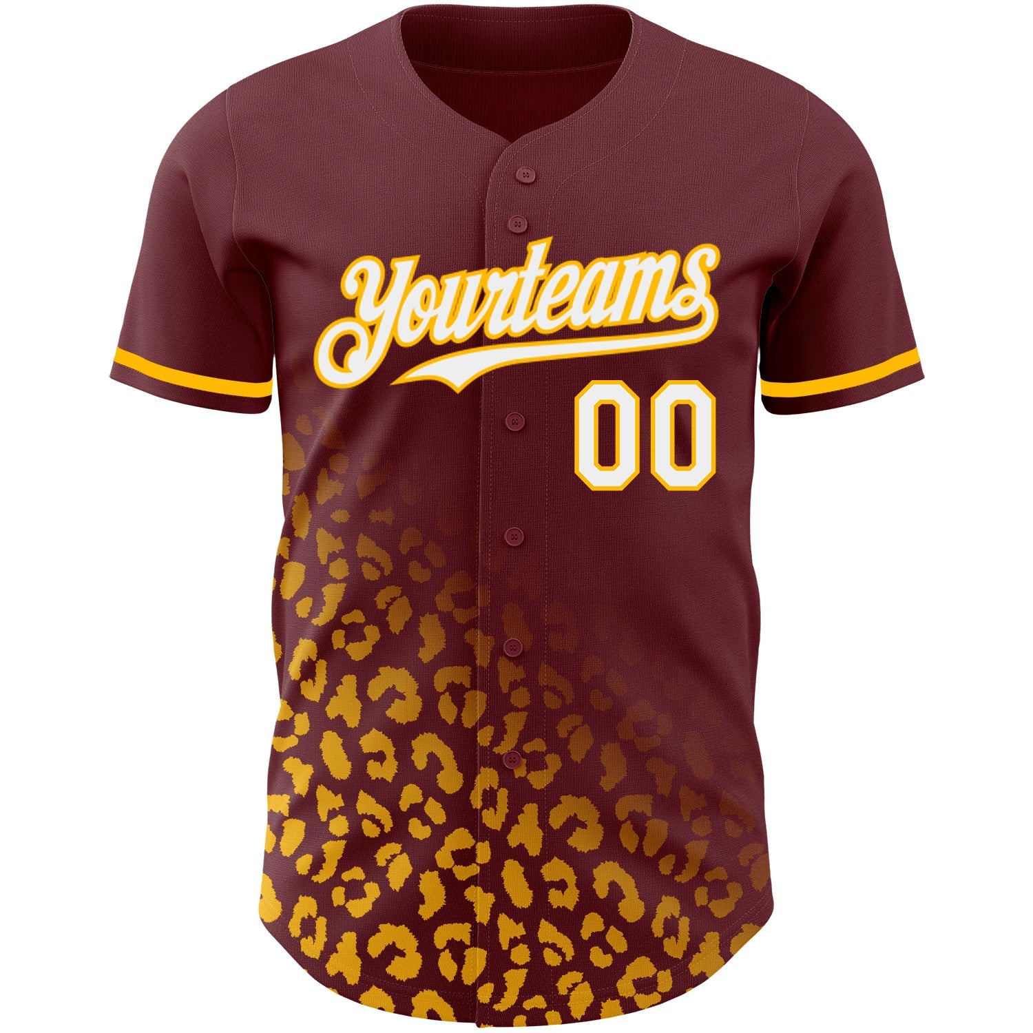 Custom Burgundy White-Gold 3D Pattern Design Leopard Print Fade Fashion Authentic Baseball Jersey view 2