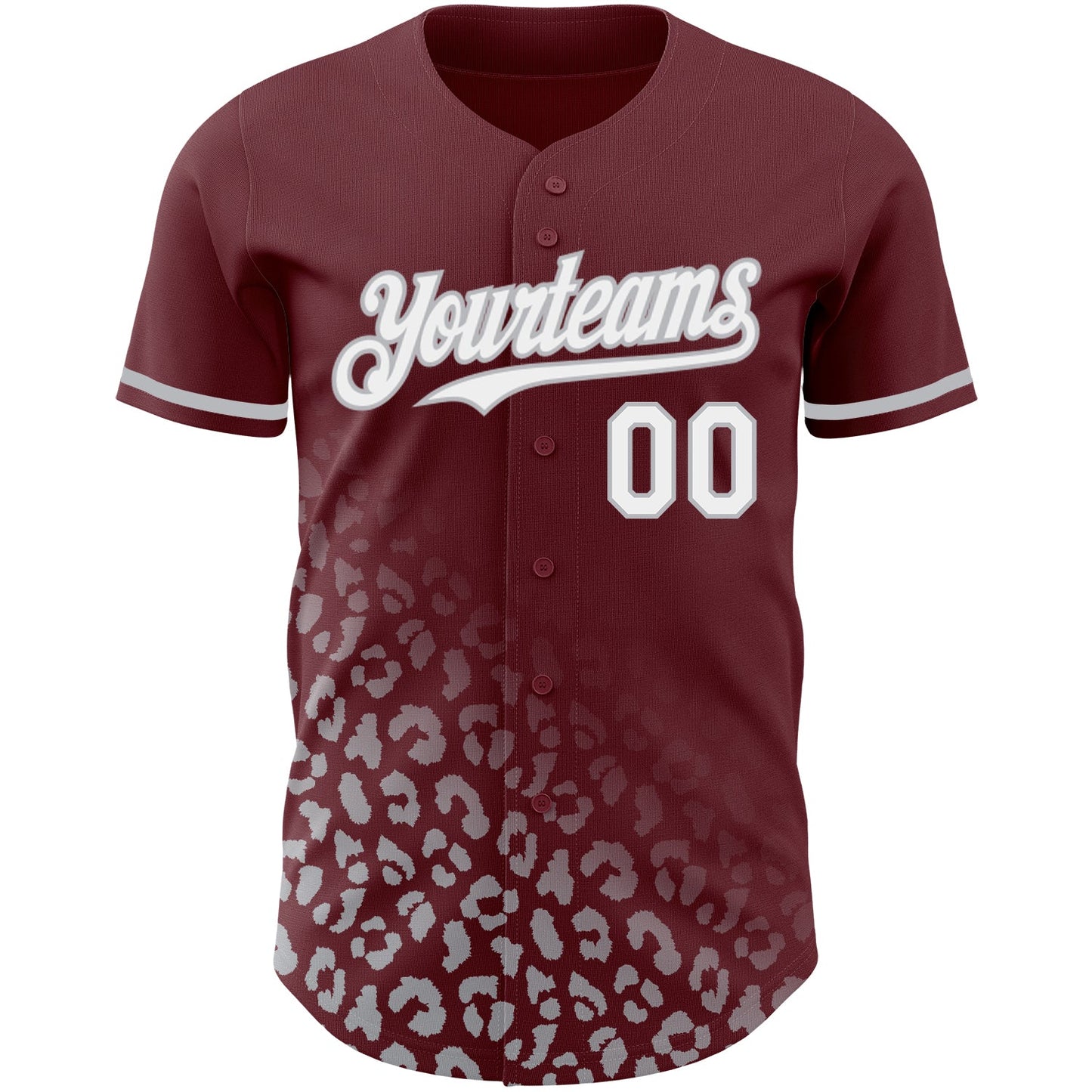 Custom Burgundy White-Gray 3D Pattern Design Leopard Print Fade Fashion Authentic Baseball Jersey view 2